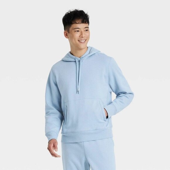 NEW Men's Medium Cotton Fleece Hooded Sweatshirt Blue/Gray - Picture 5 of 5